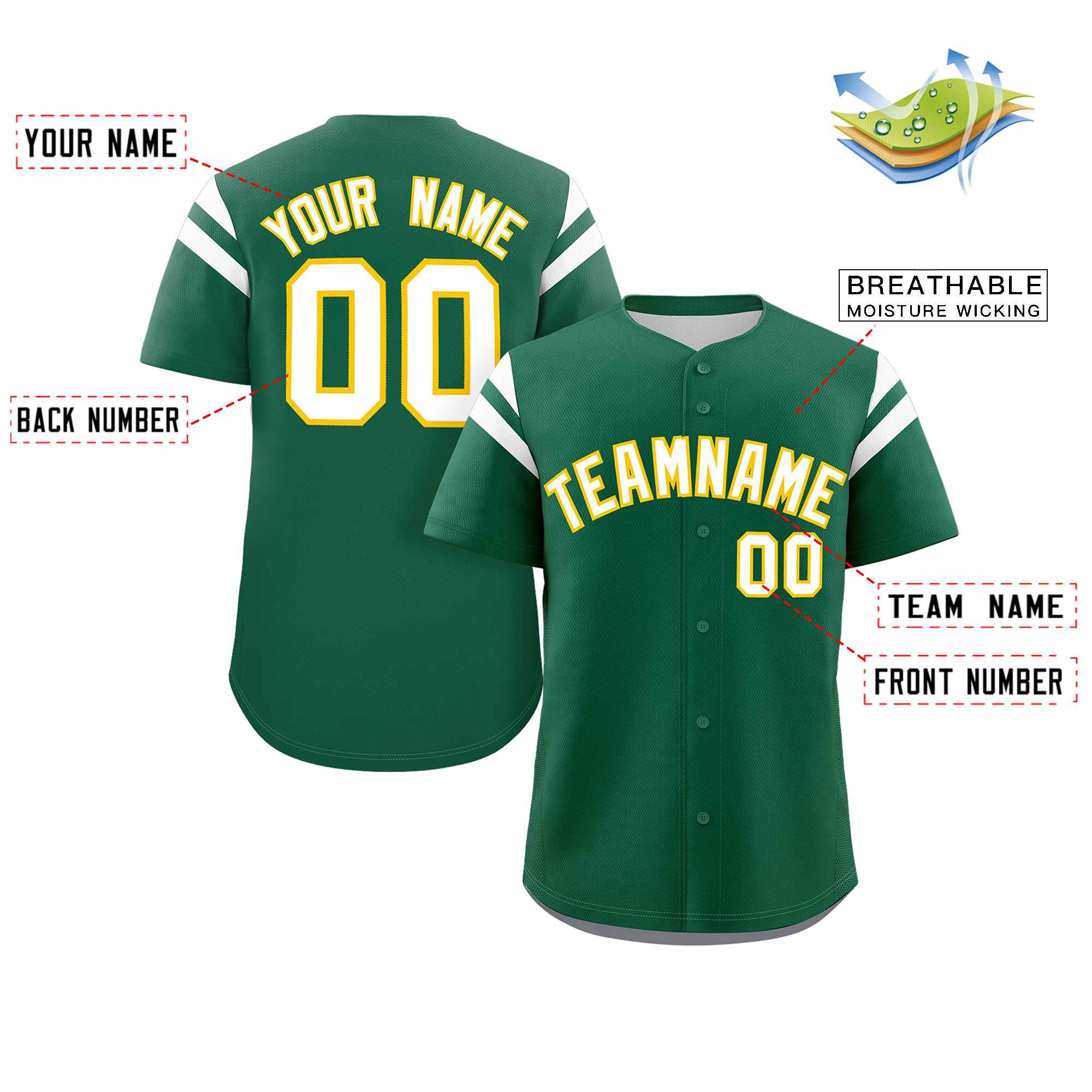 Custom Green White Classic Style Personalized Full Button Authentic Baseball Jersey