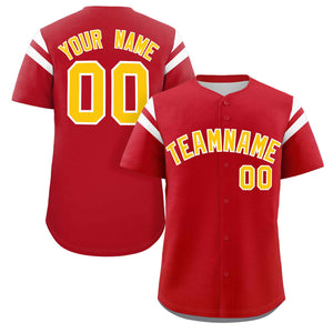 Custom Red Yellow-White Classic Style Personalized Full Button Authentic Baseball Jersey