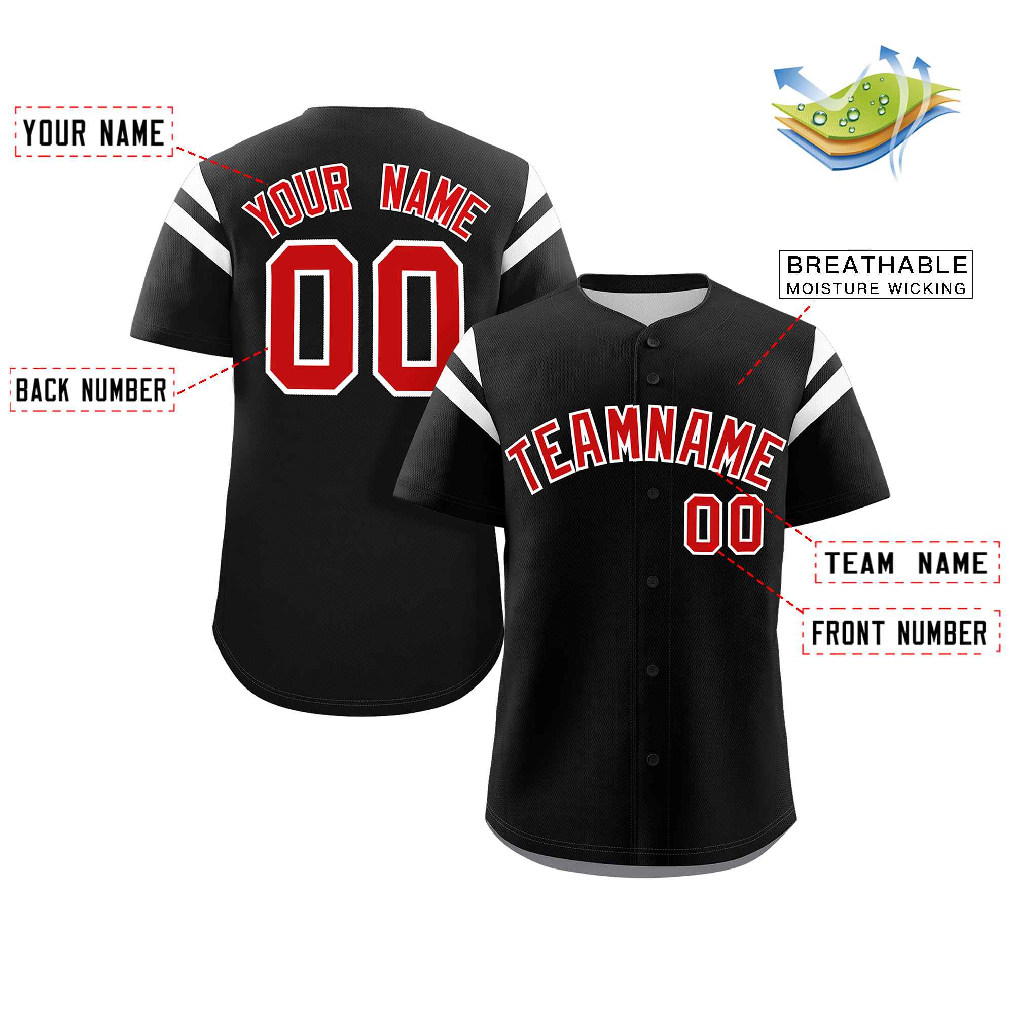 Custom Black Red-White Classic Style Personalized Full Button Authentic Baseball Jersey