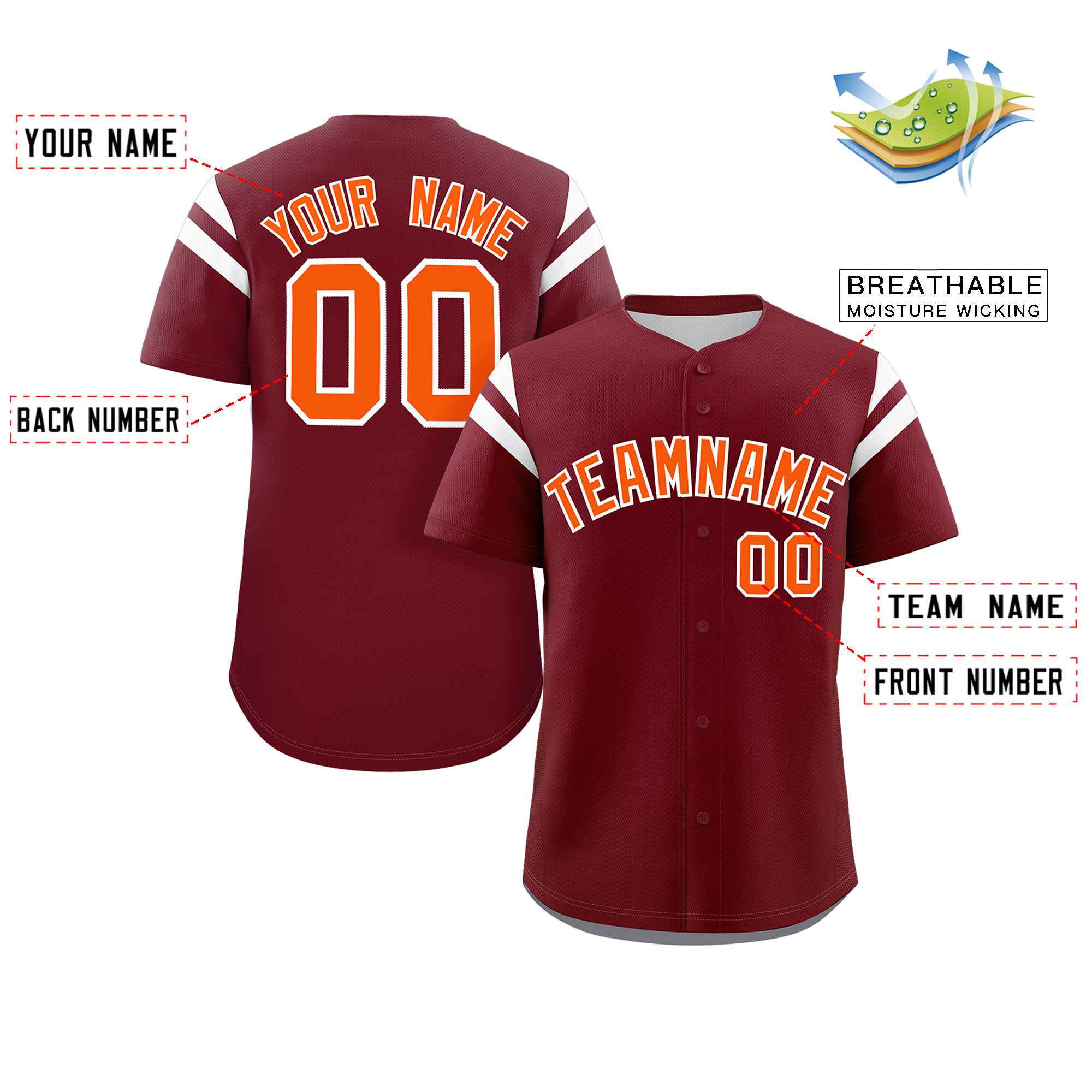 Custom Crimson Orange-White Classic Style Personalized Full Button Authentic Baseball Jersey