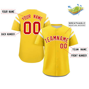 Custom Gold Red-White Classic Style Personalized Full Button Authentic Baseball Jersey