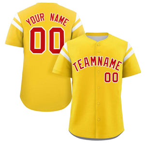 Custom Gold Red-White Classic Style Personalized Full Button Authentic Baseball Jersey