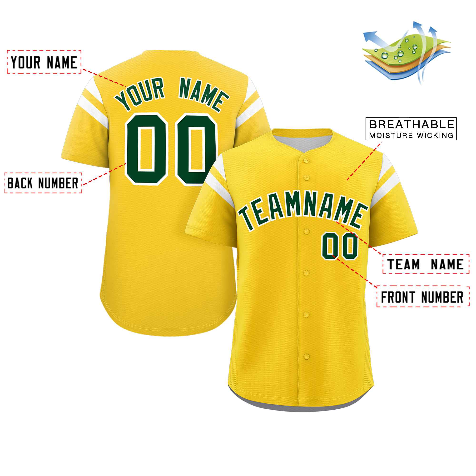 Custom Gold Green-White Classic Style Personalized Full Button Authentic Baseball Jersey