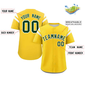 Custom Gold Green-White Classic Style Personalized Full Button Authentic Baseball Jersey