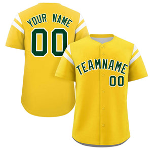 Custom Gold Green-White Classic Style Personalized Full Button Authentic Baseball Jersey