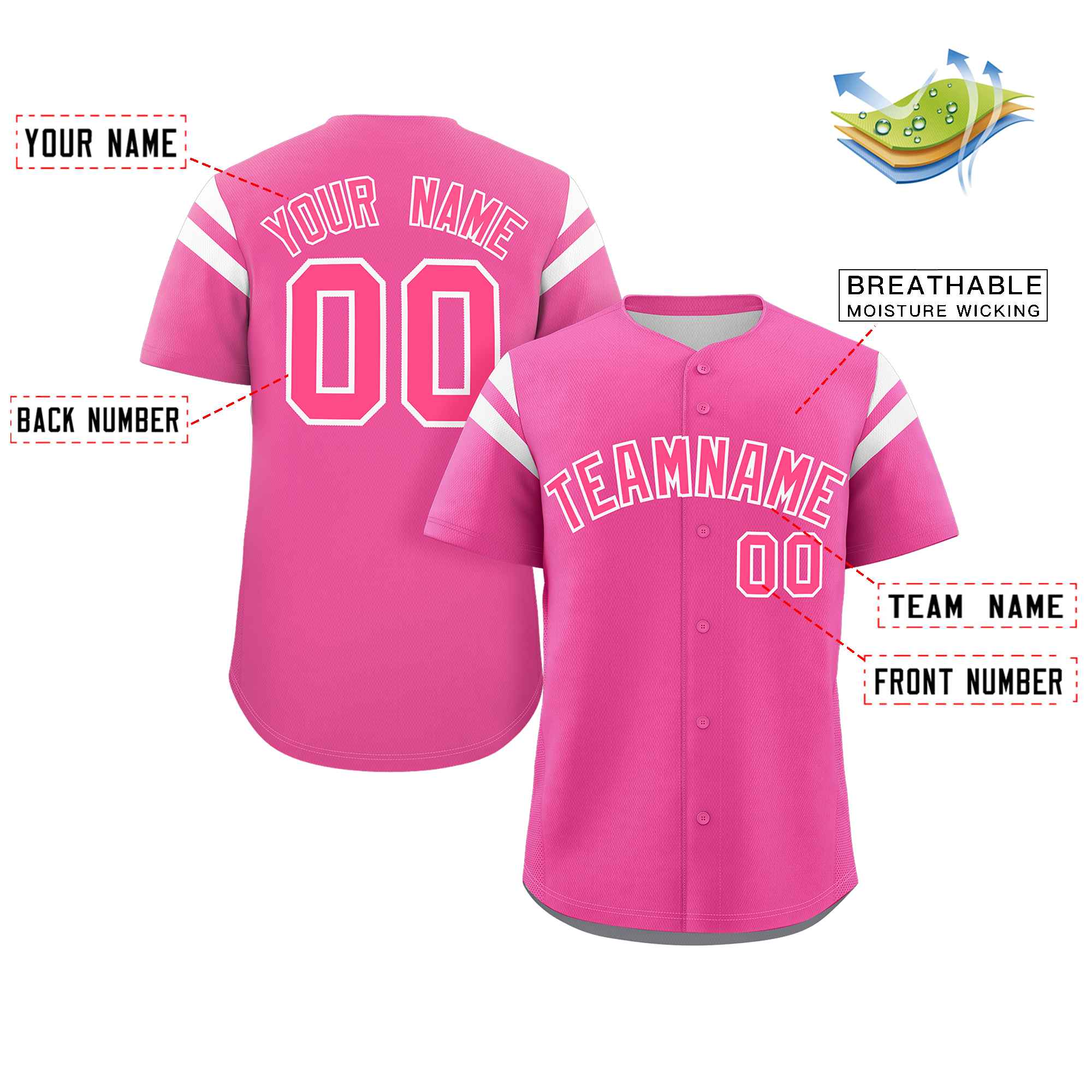 Custom Pink White Classic Style Personalized Full Button Authentic Baseball Jersey