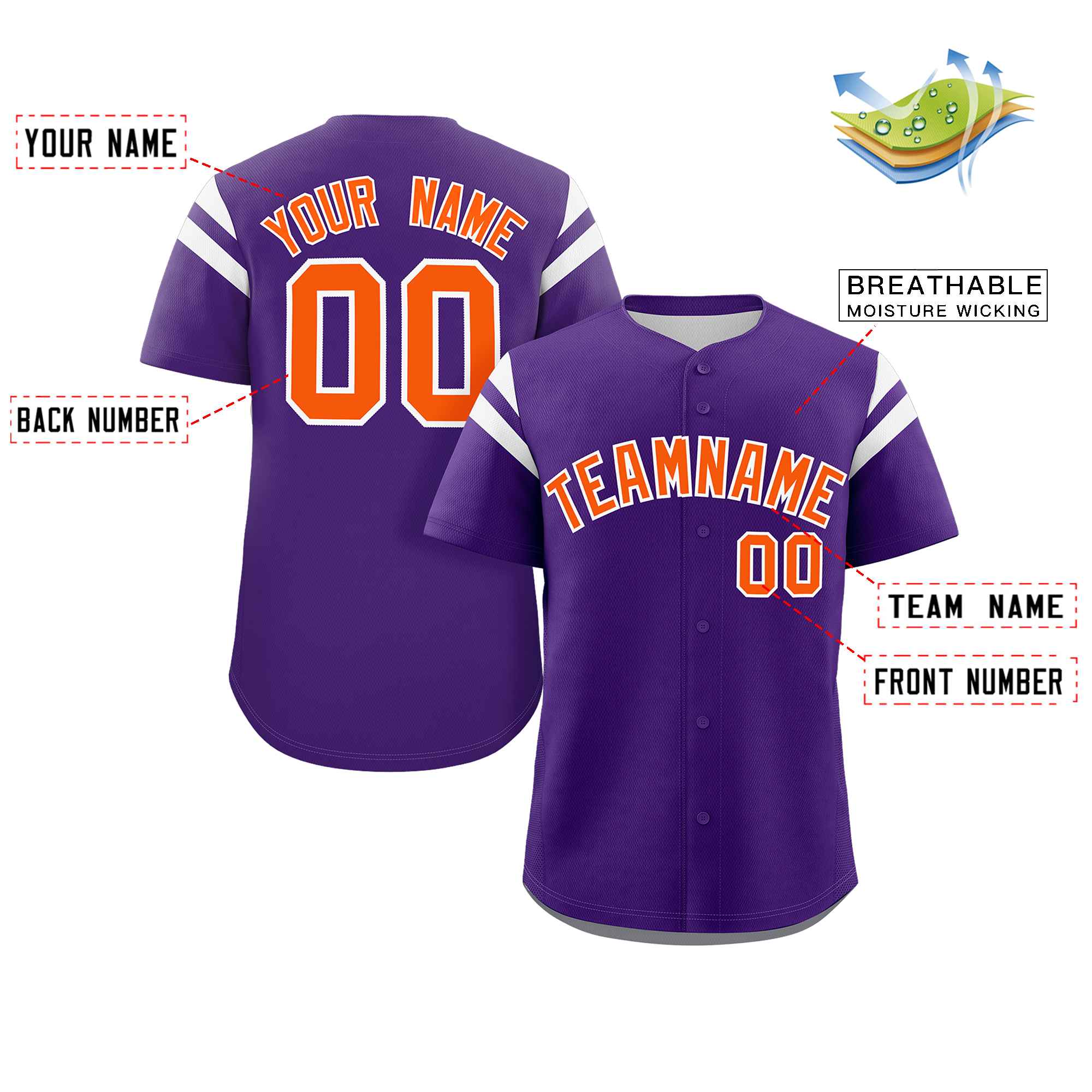 Custom Purple Orange-White Classic Style Personalized Full Button Authentic Baseball Jersey