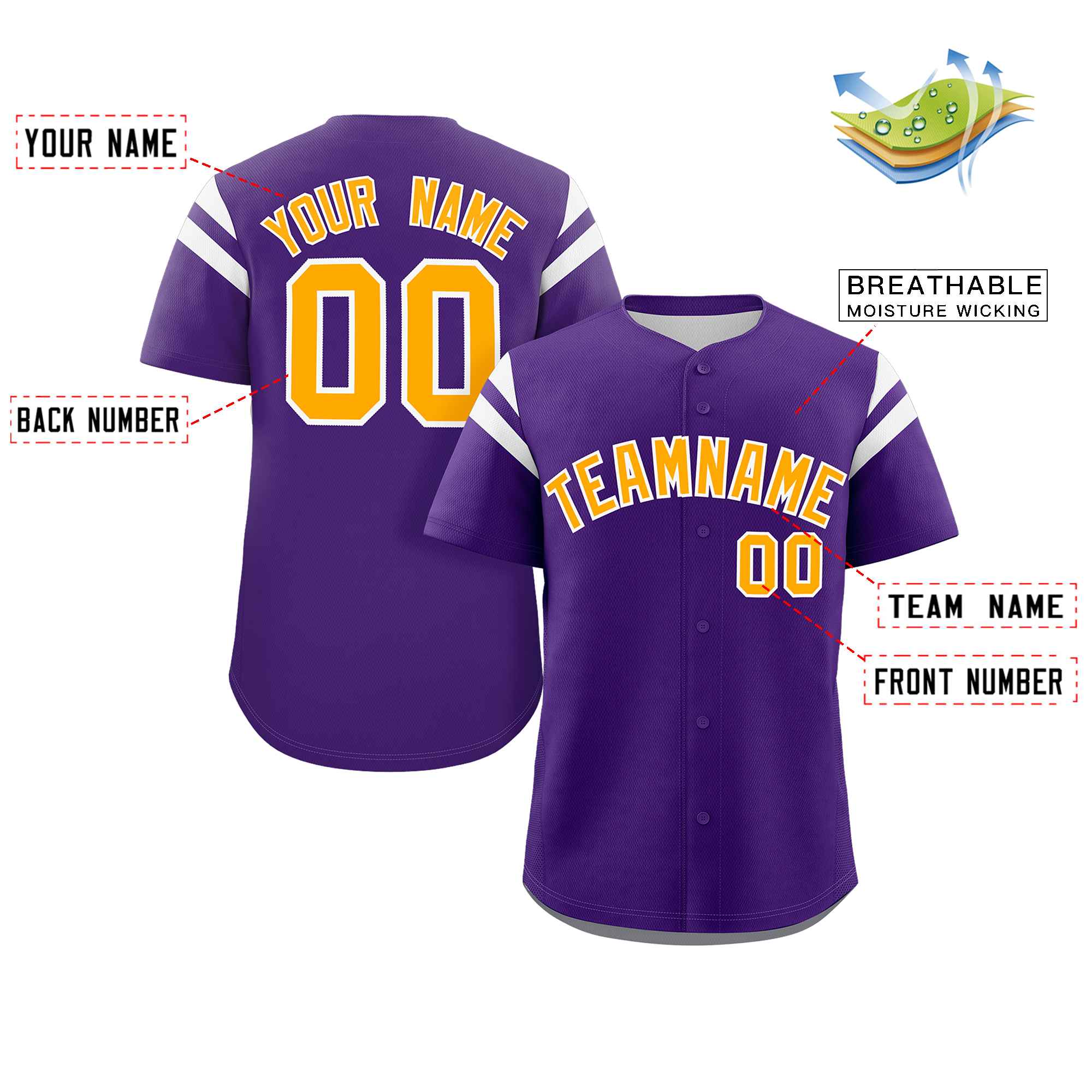 Custom Purple Yellow-White Classic Style Personalized Full Button Authentic Baseball Jersey