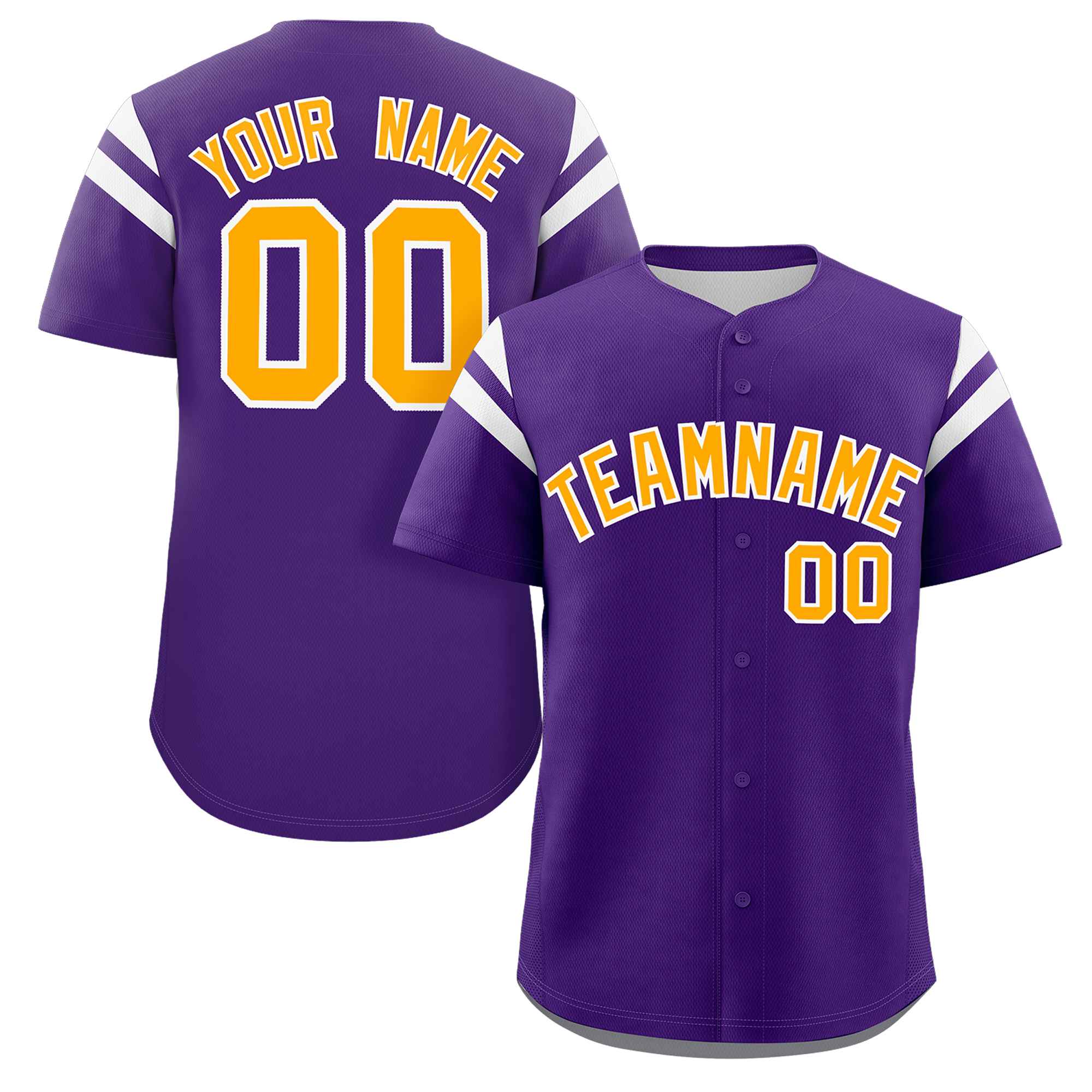 Custom Purple Yellow-White Classic Style Personalized Full Button Authentic Baseball Jersey