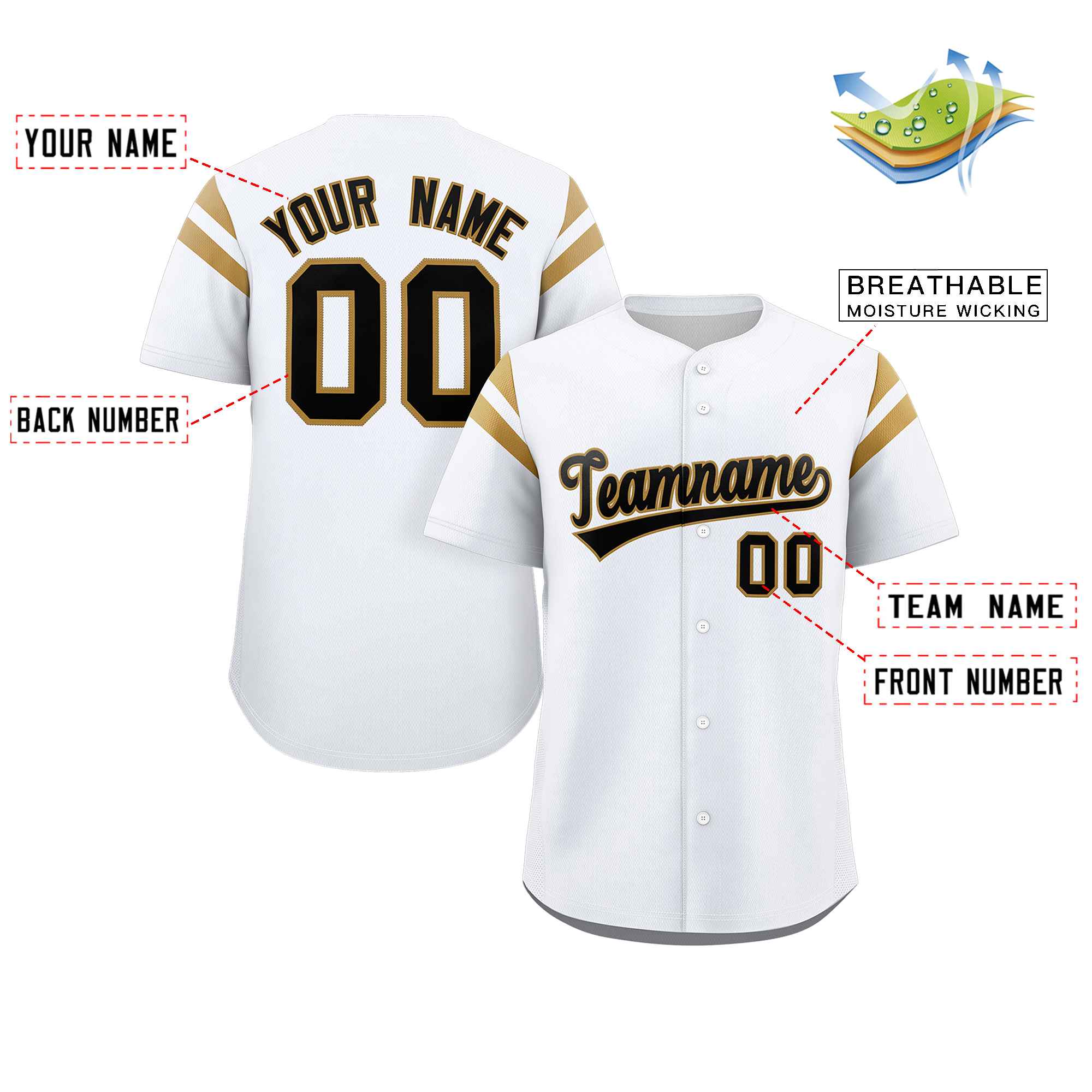 Custom White Black-Old Gold Classic Style Personalized Full Button Authentic Baseball Jersey