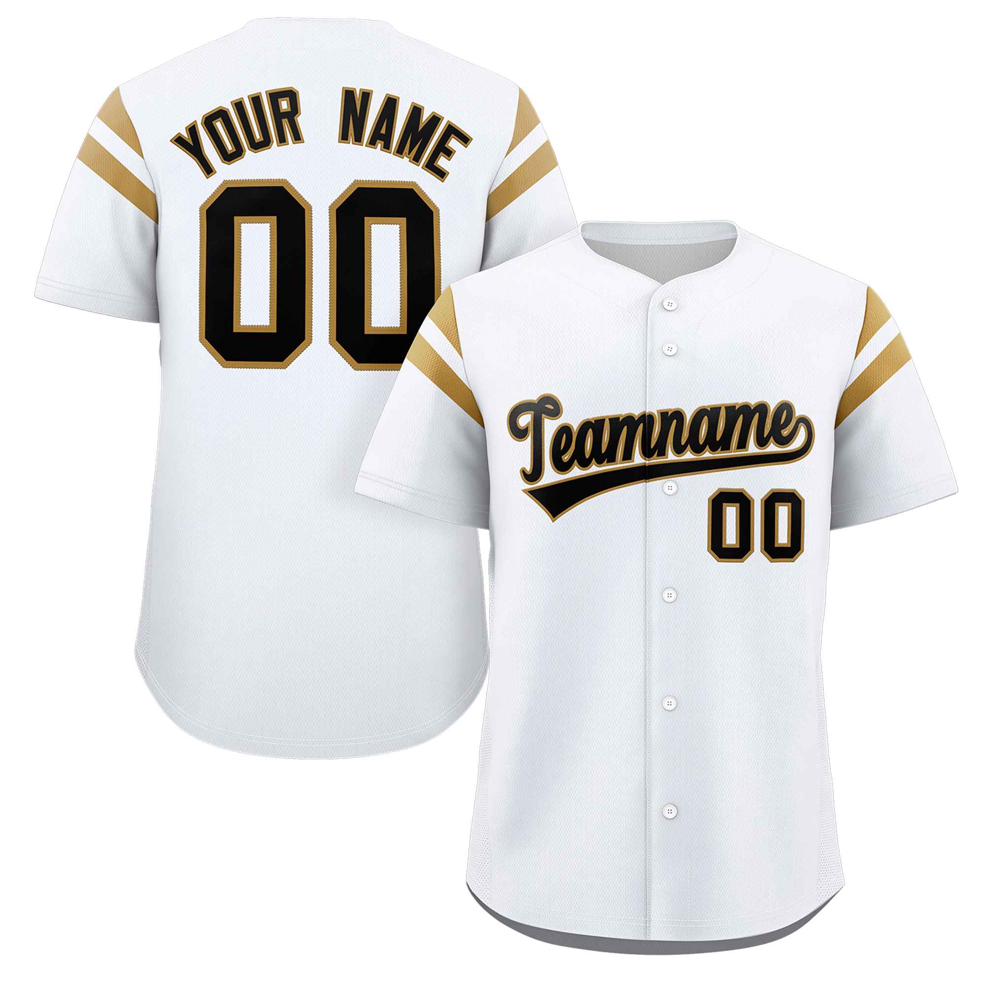 Custom White Black-Old Gold Classic Style Personalized Full Button Authentic Baseball Jersey