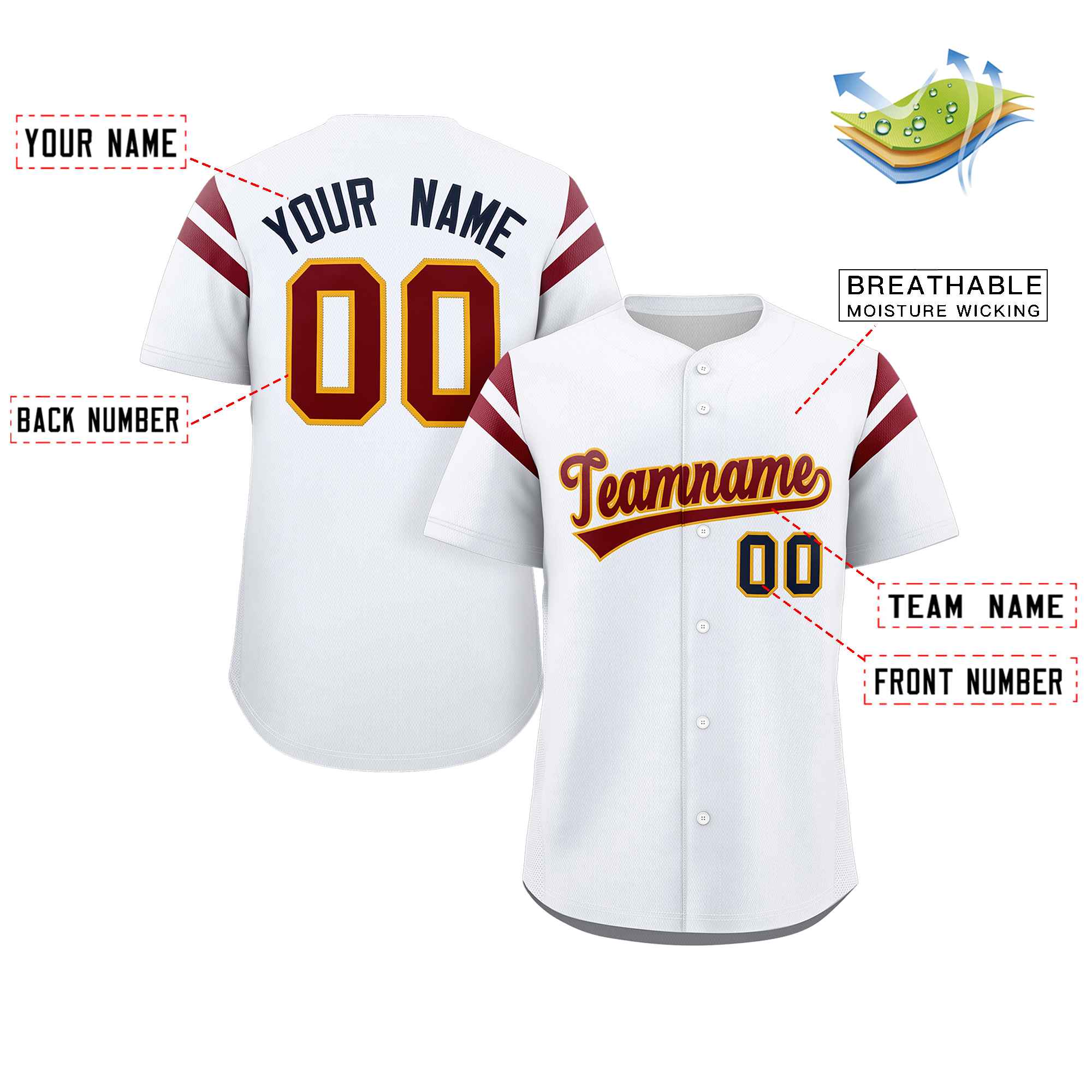 Custom White Red Classic Style Personalized Full Button Authentic Baseball Jersey