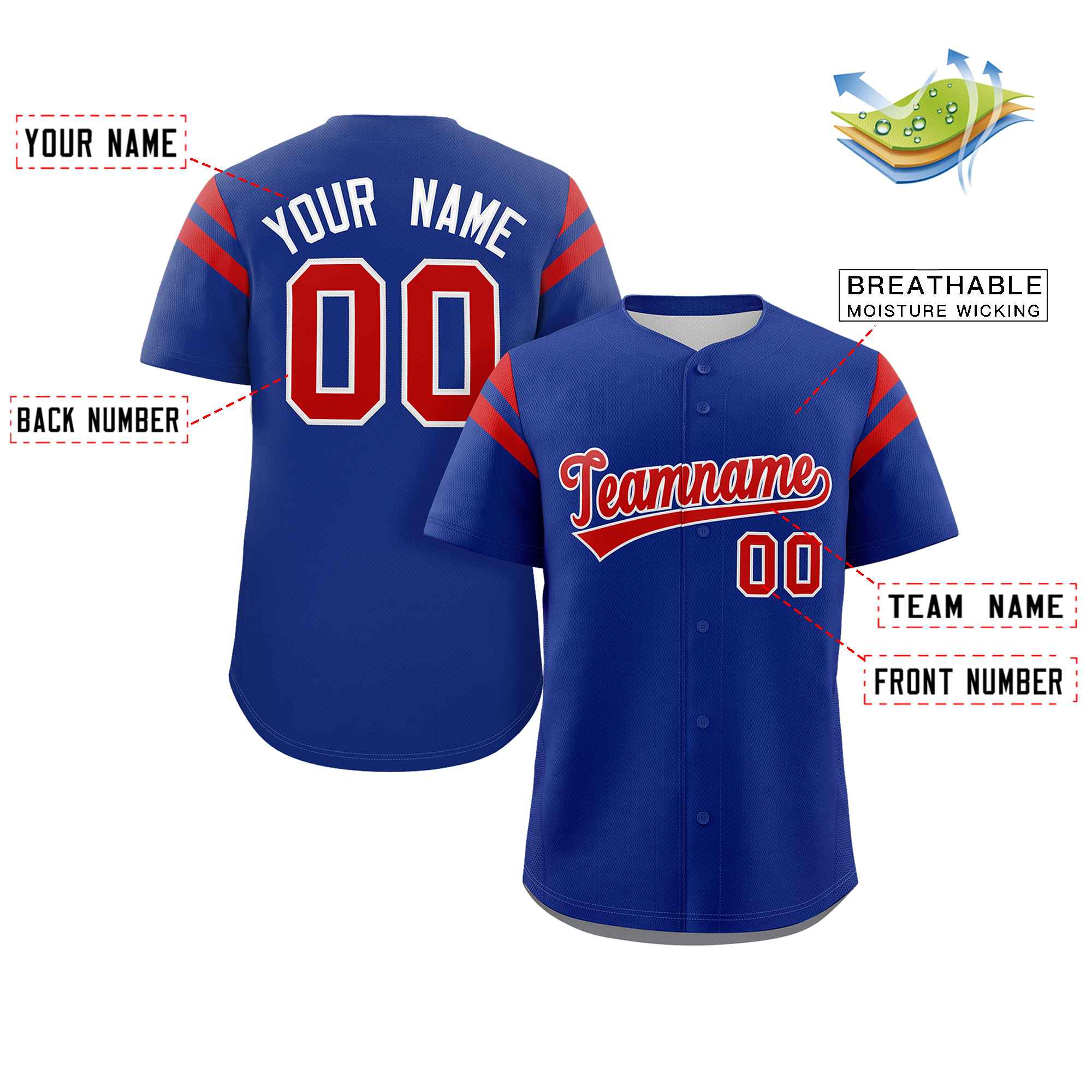 Custom Royal Red Classic Style Personalized Full Button Authentic Baseball Jersey