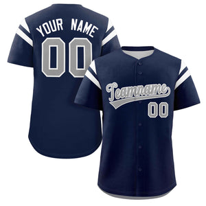 Custom Navy Gray Classic Style Personalized Full Button Authentic Baseball Jersey