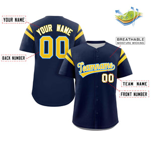 Custom Navy Gold Classic Style Personalized Full Button Authentic Baseball Jersey