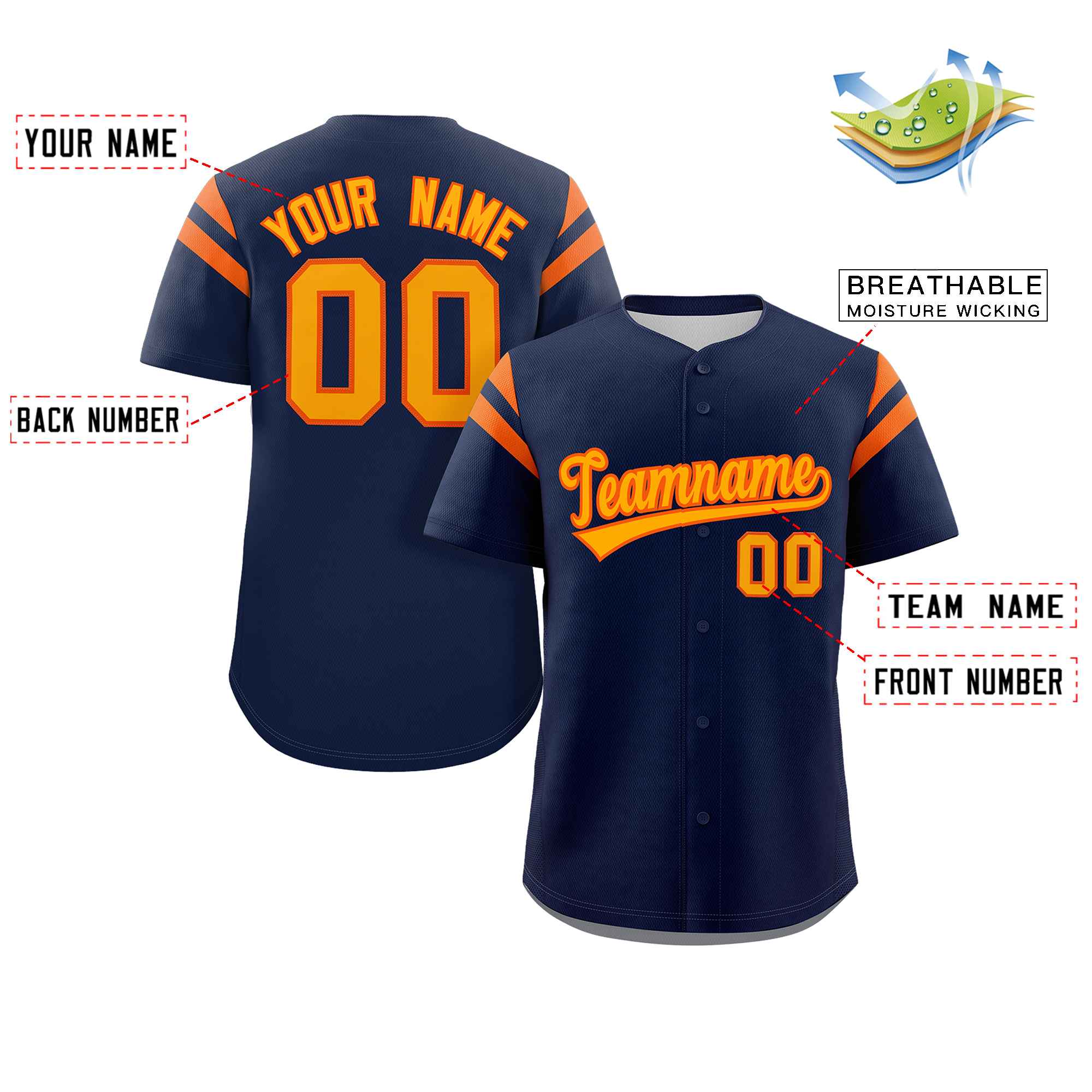 Custom Navy Yellow-Orange Classic Style Personalized Full Button Authentic Baseball Jersey