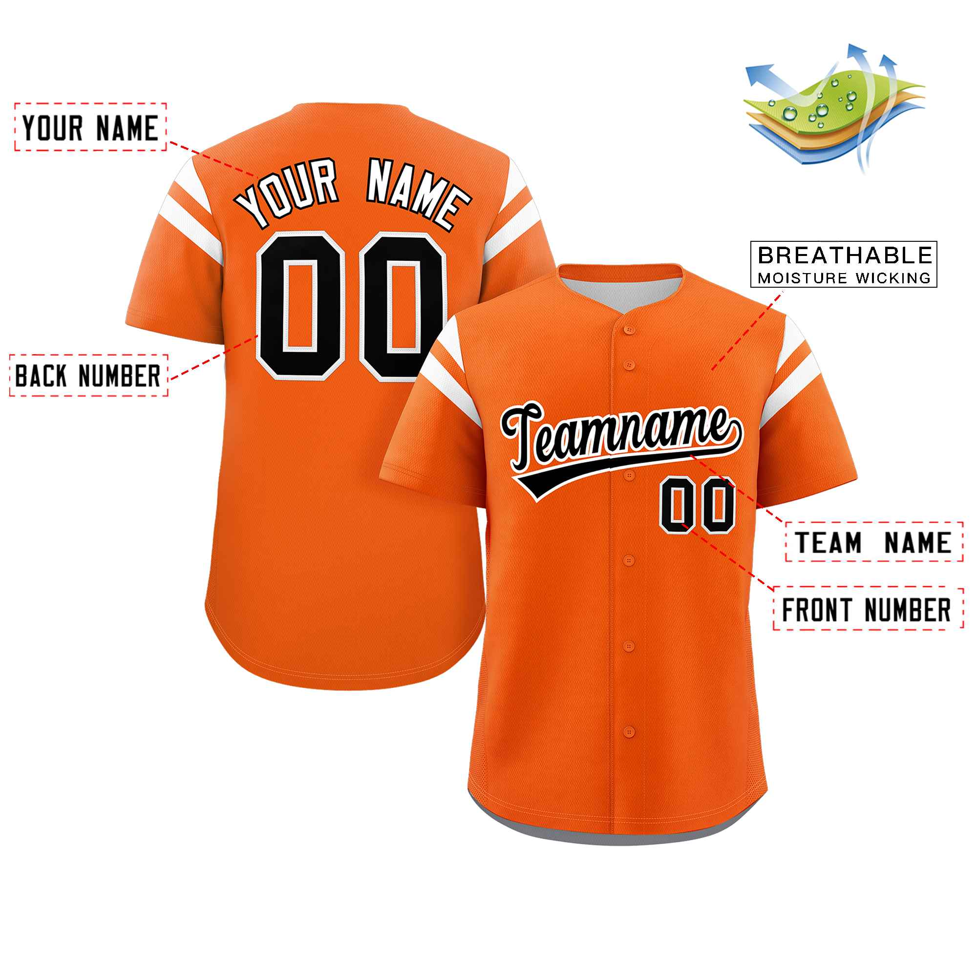 Custom Orange Black-White Classic Style Personalized Full Button Authentic Baseball Jersey