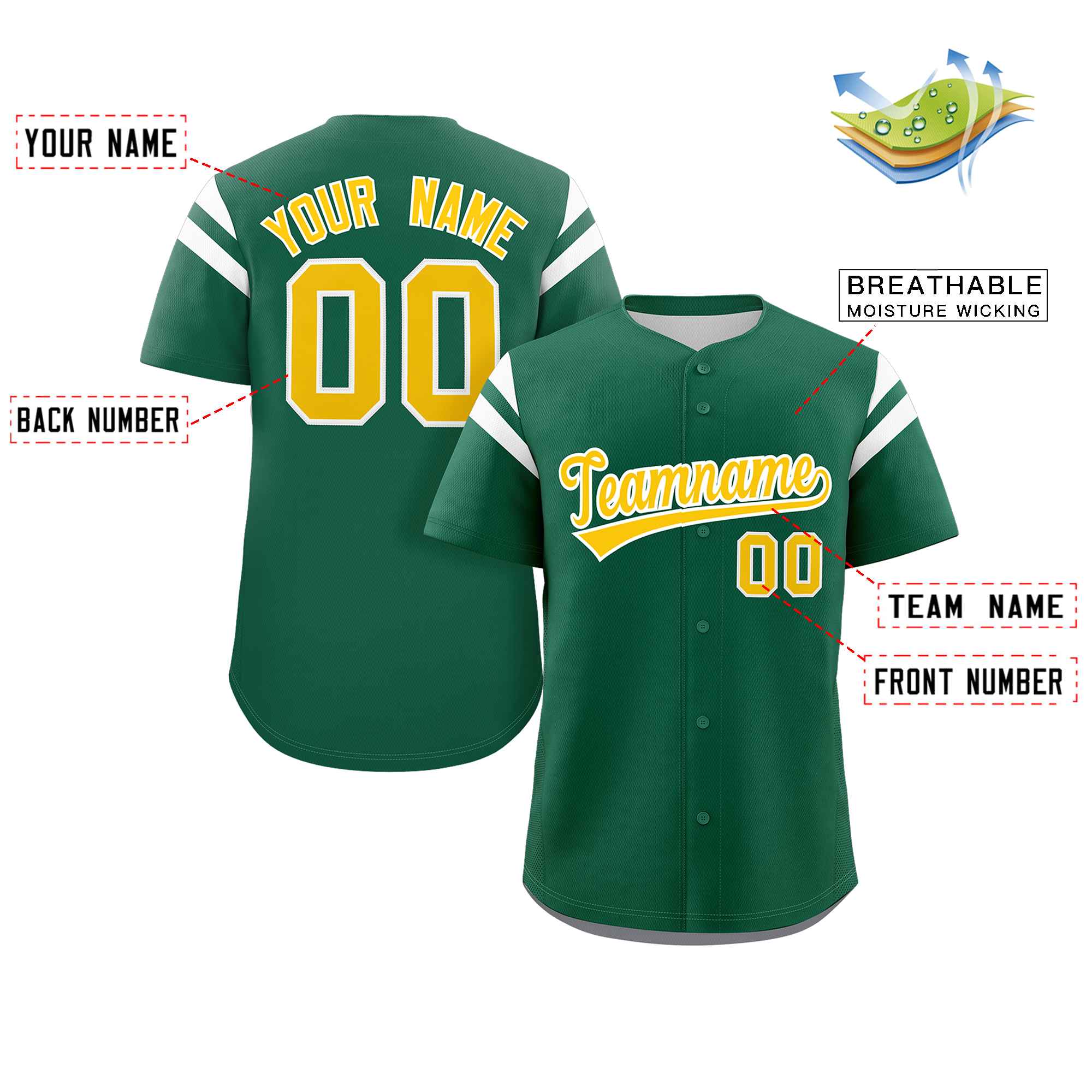 Custom Green Gold-White Classic Style Personalized Full Button Authentic Baseball Jersey