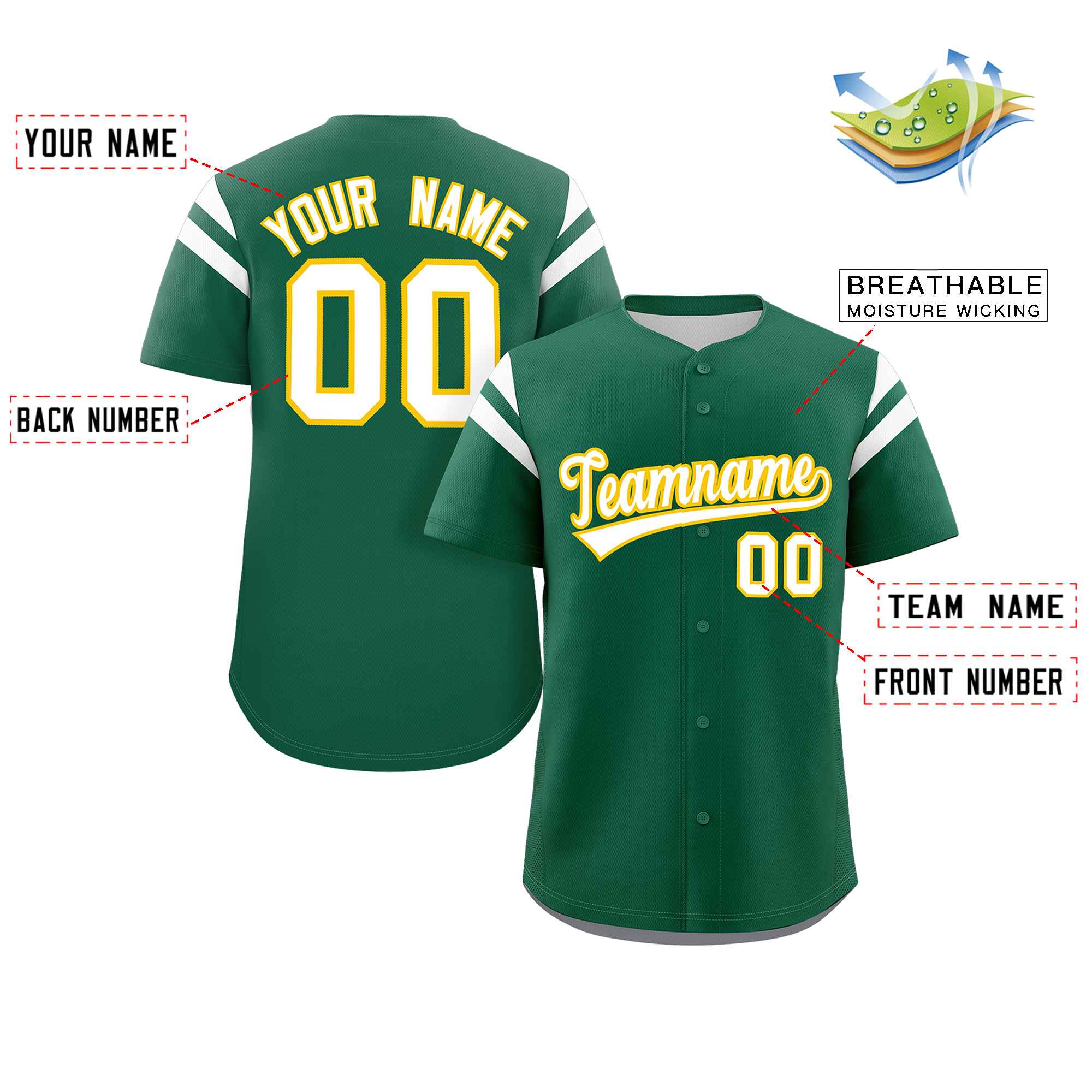 Custom Green White Classic Style Personalized Full Button Authentic Baseball Jersey