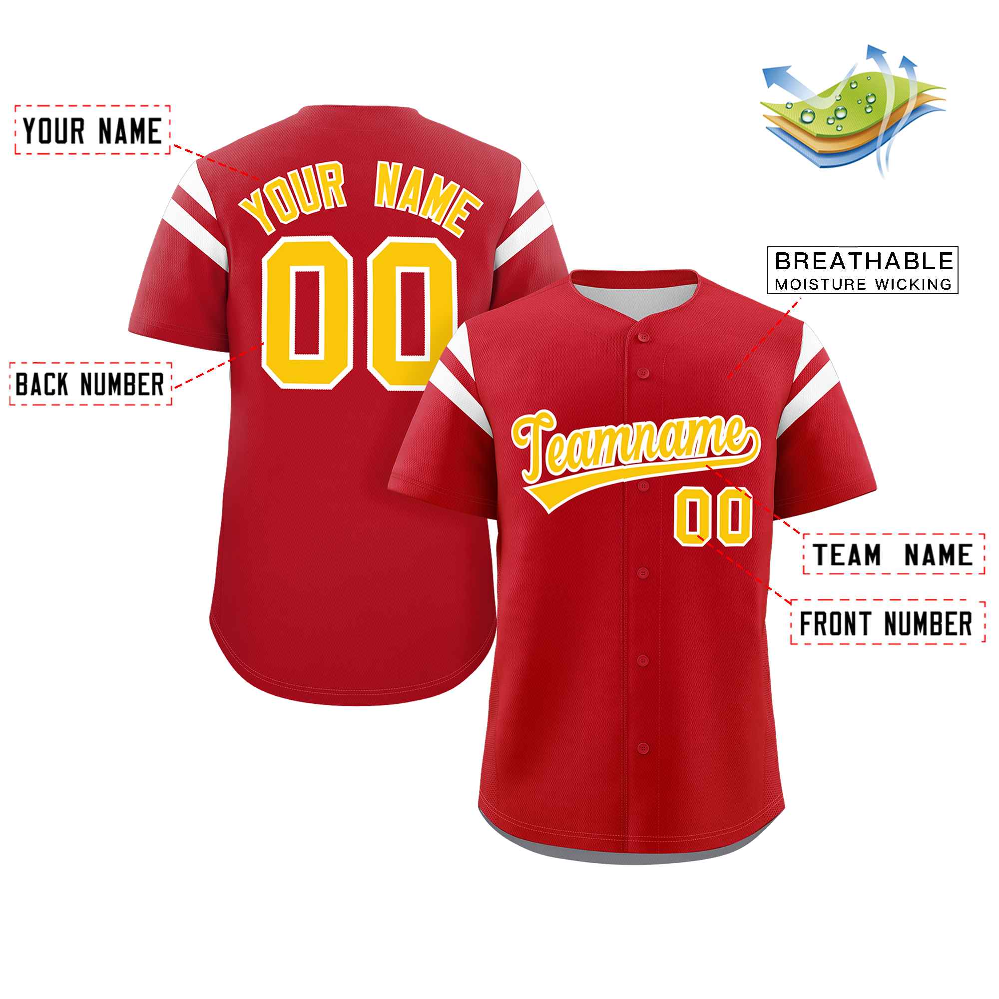 Custom Red Yellow-White Classic Style Personalized Full Button Authentic Baseball Jersey