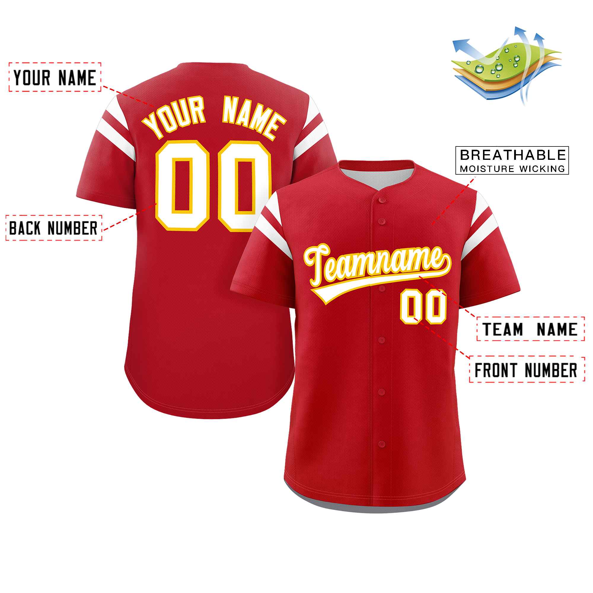 Custom Red White Classic Style Personalized Full Button Authentic Baseball Jersey