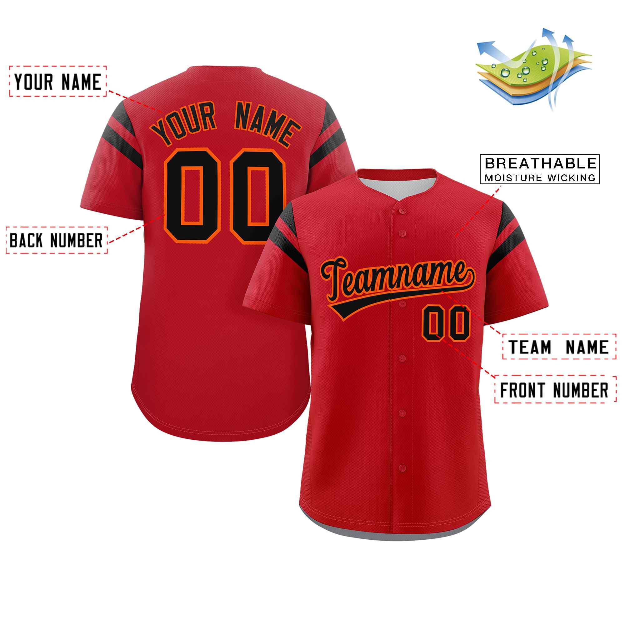 Custom Red Black Classic Style Personalized Full Button Authentic Baseball Jersey