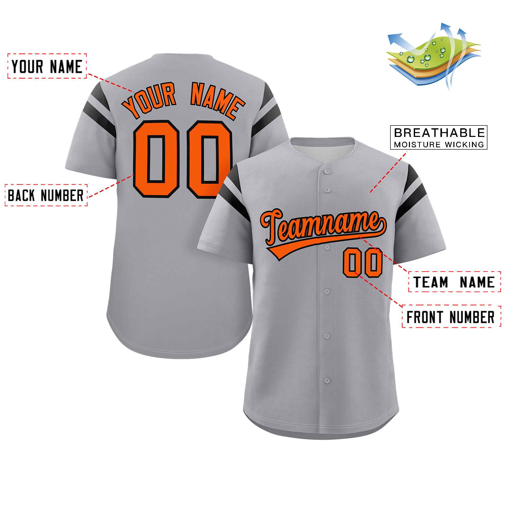 Custom Gray Orange-Black Classic Style Personalized Full Button Authentic Baseball Jersey