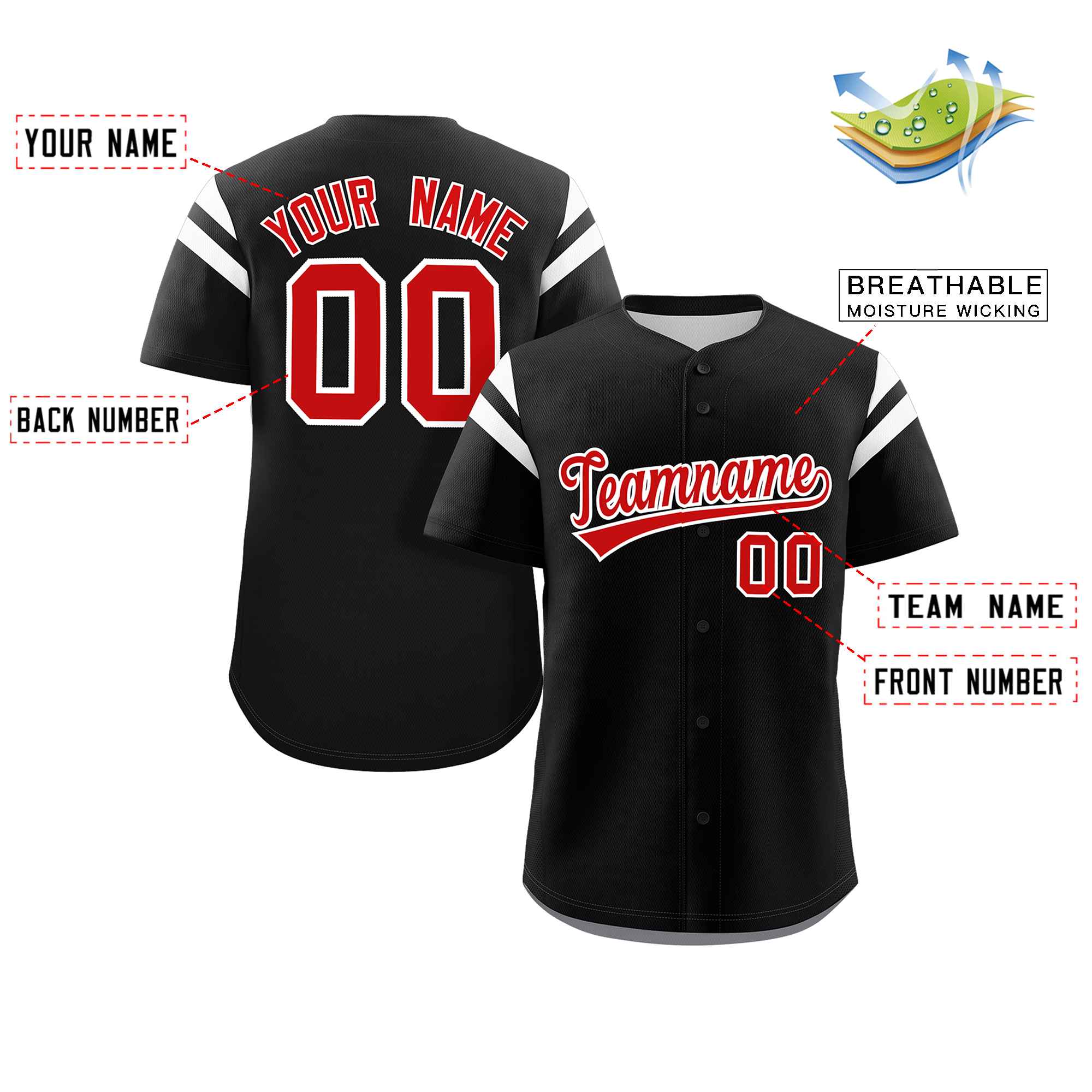 Custom Black Red-White Classic Style Personalized Full Button Authentic Baseball Jersey