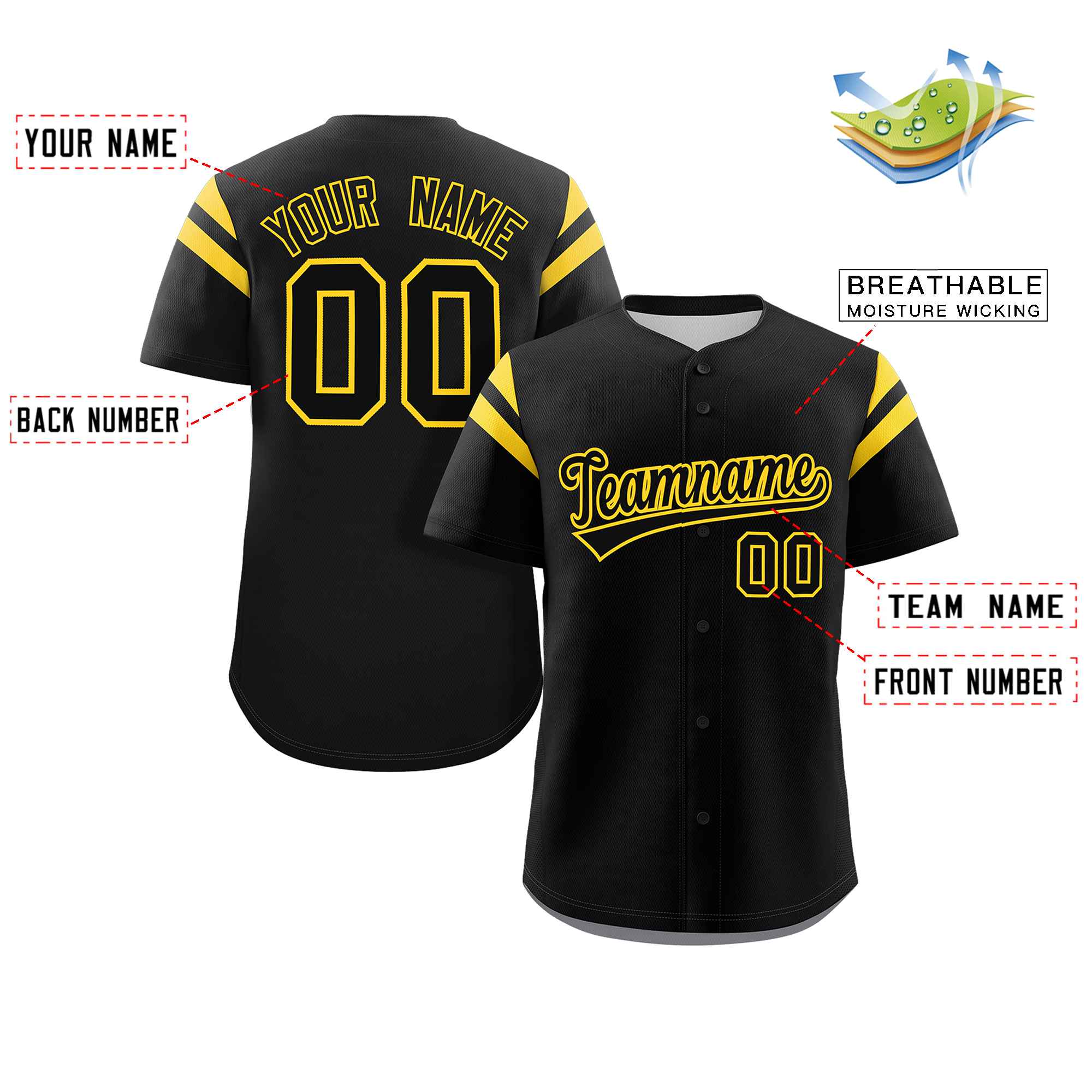 Custom Black Yellow Classic Style Personalized Full Button Authentic Baseball Jersey