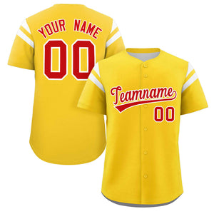 Custom Gold Red-White Classic Style Personalized Full Button Authentic Baseball Jersey