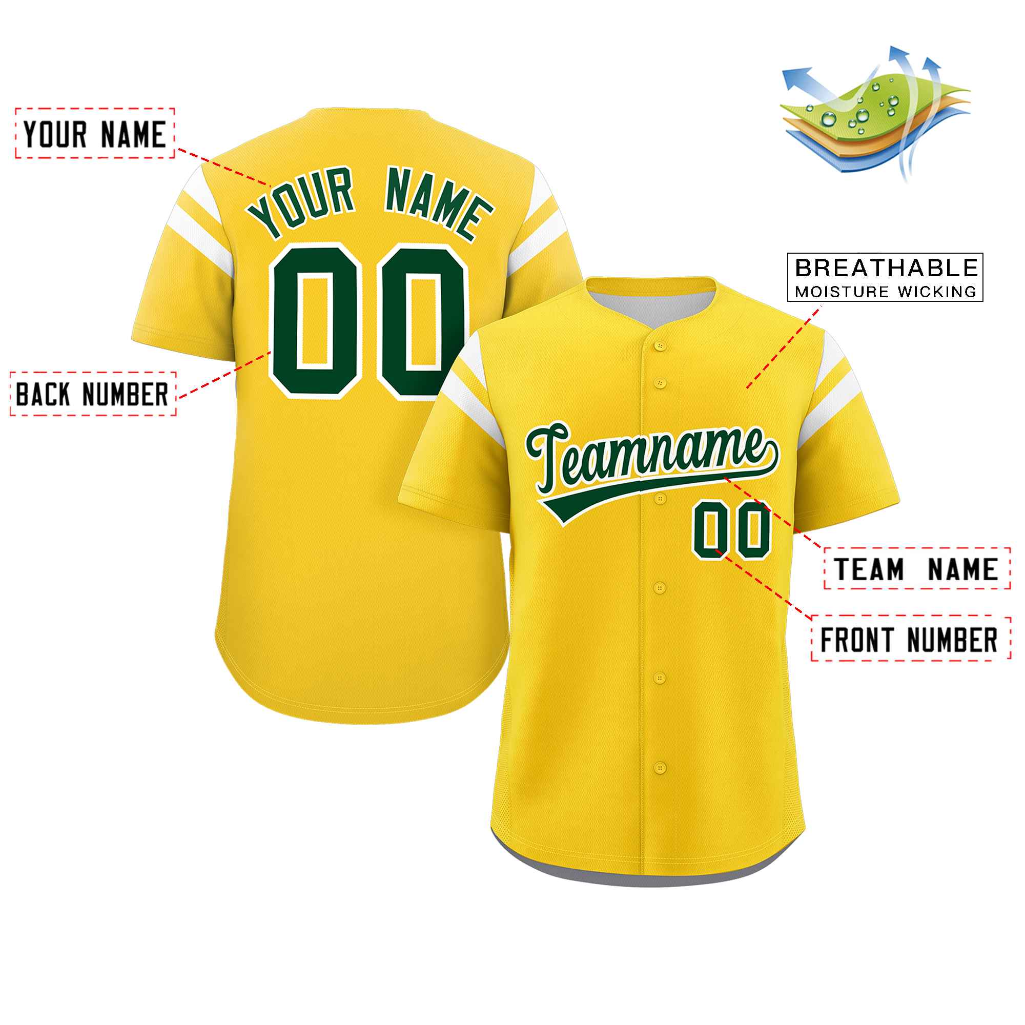 Custom Gold Green-White Classic Style Personalized Full Button Authentic Baseball Jersey