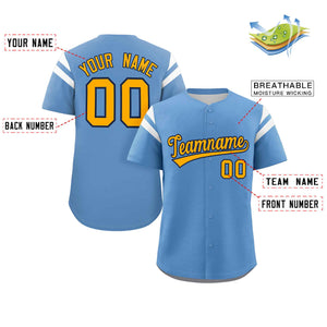 Custom Light Blue Yellow-White Classic Style Personalized Full Button Authentic Baseball Jersey