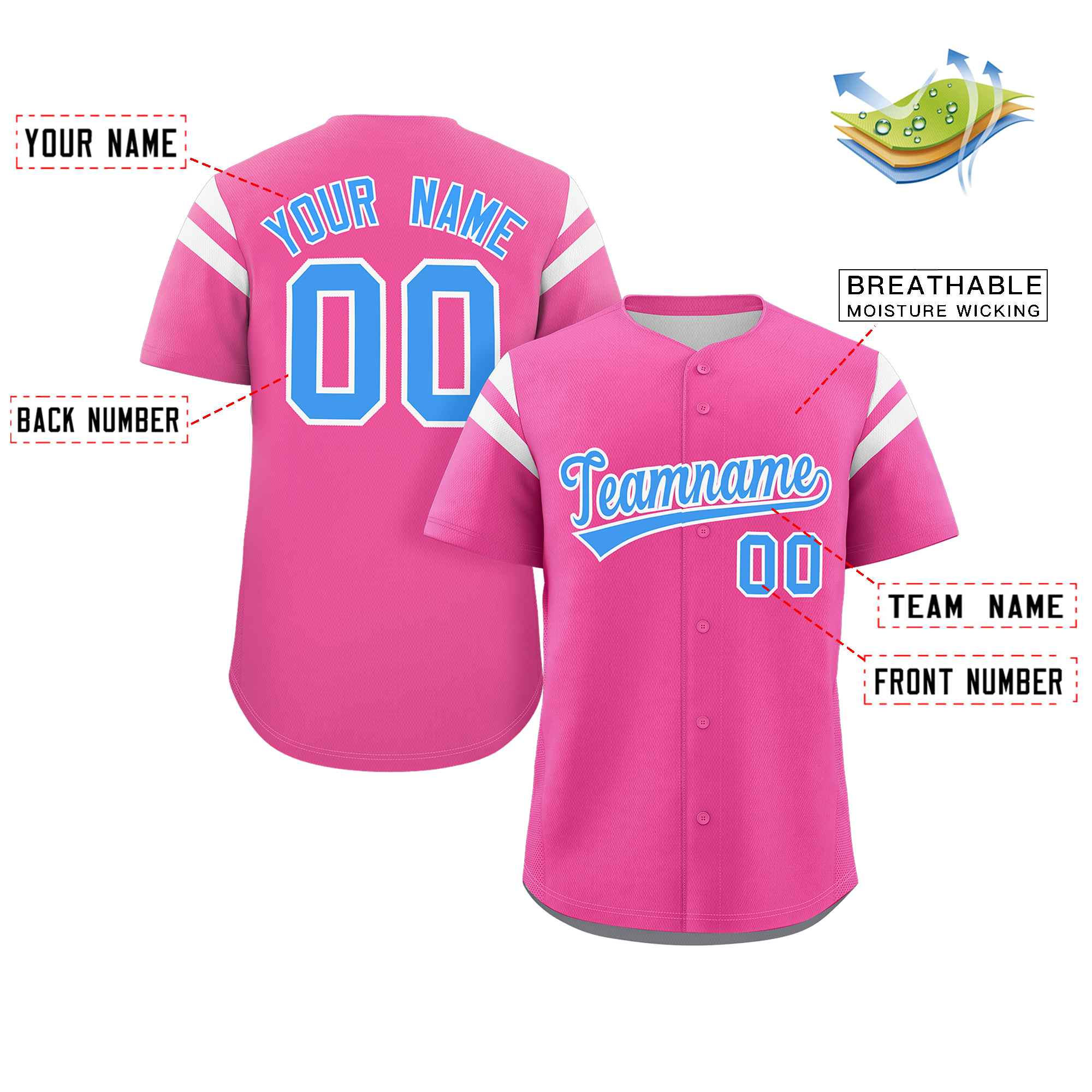 Custom Pink Blue-White Classic Style Personalized Full Button Authentic Baseball Jersey