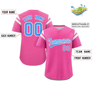 Custom Pink Blue-White Classic Style Personalized Full Button Authentic Baseball Jersey