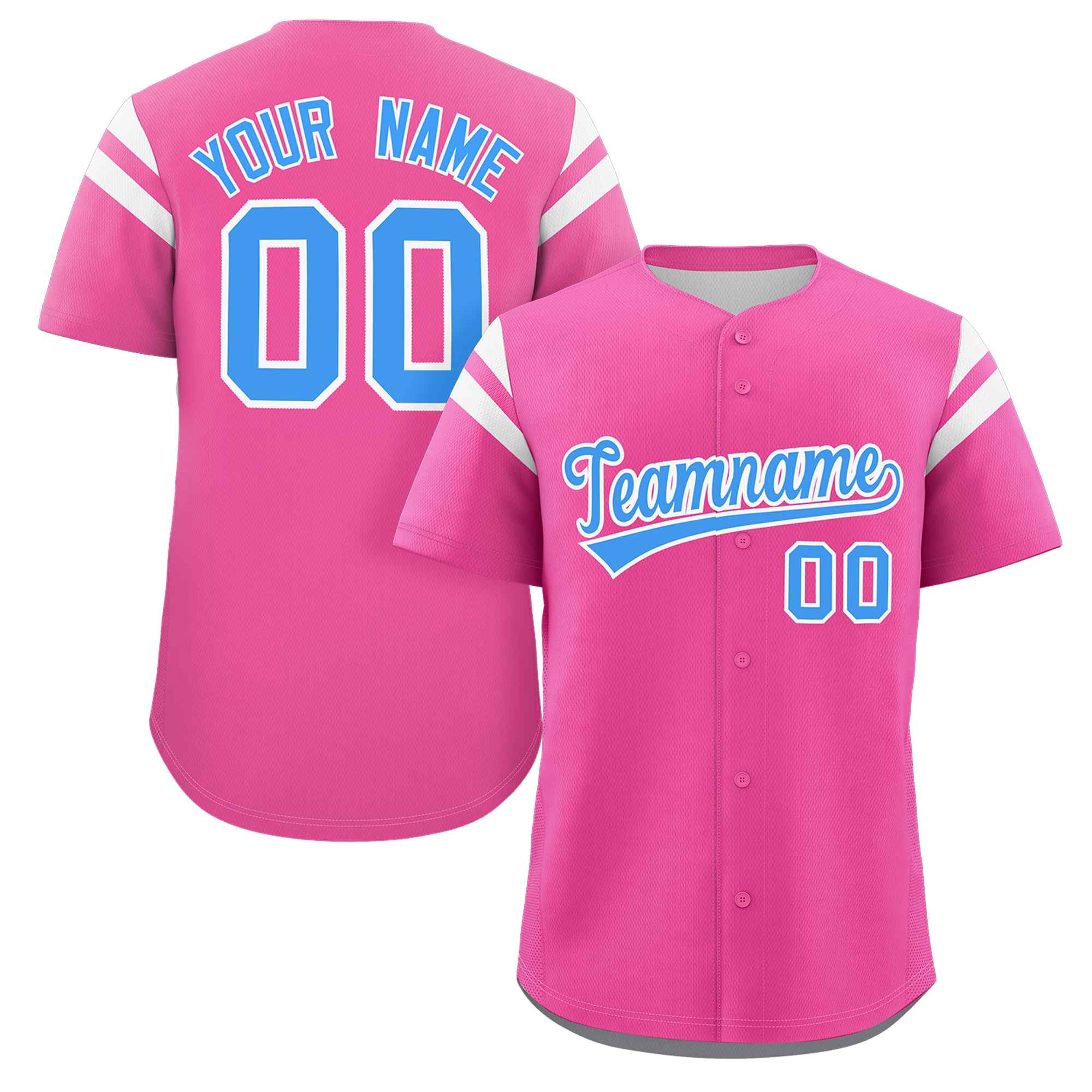 Custom Pink Blue-White Classic Style Personalized Full Button Authentic Baseball Jersey