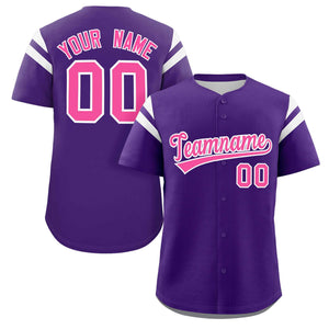 Custom Purple Pink-White Classic Style Personalized Full Button Authentic Baseball Jersey