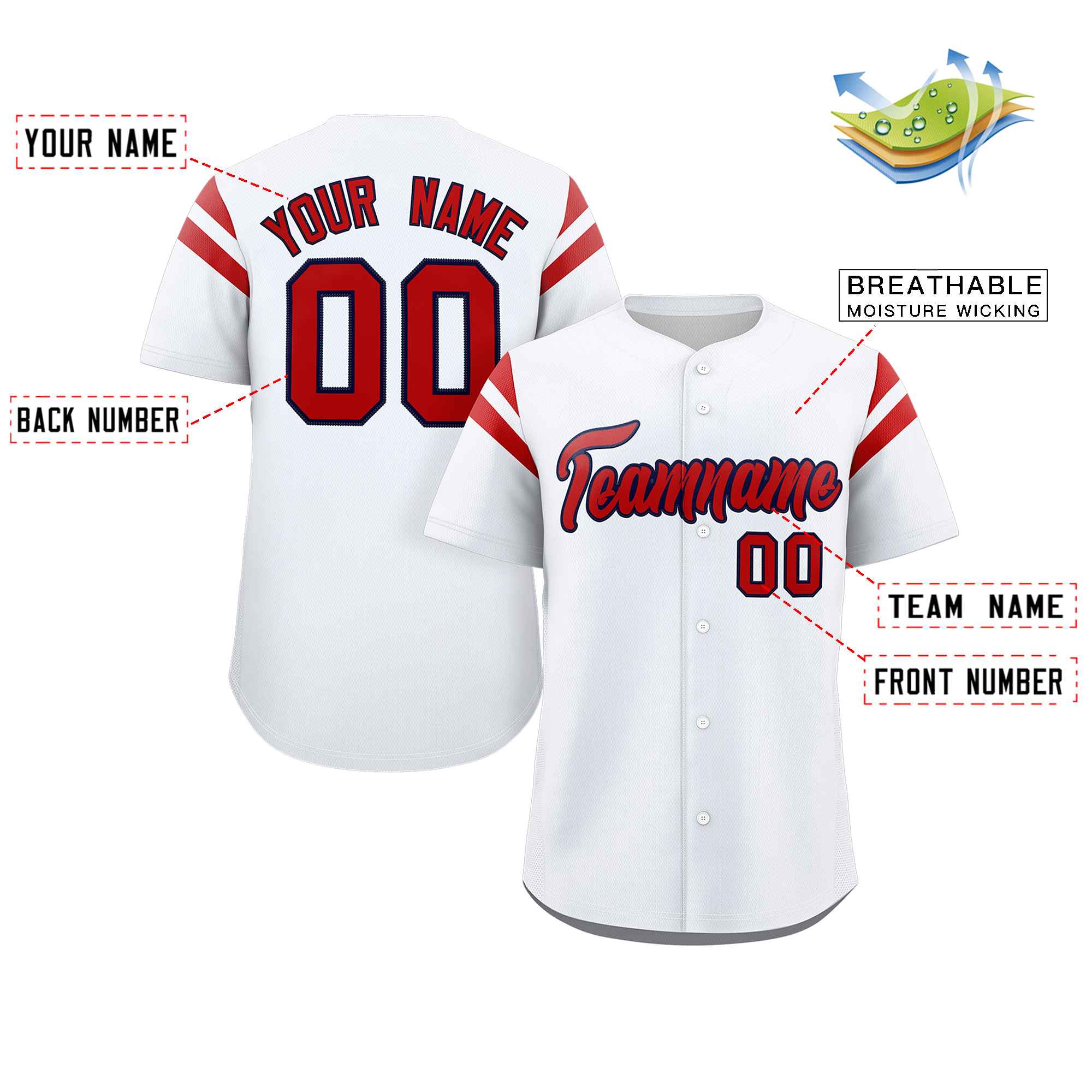 Custom White Red Classic Style Personalized Full Button Authentic Baseball Jersey