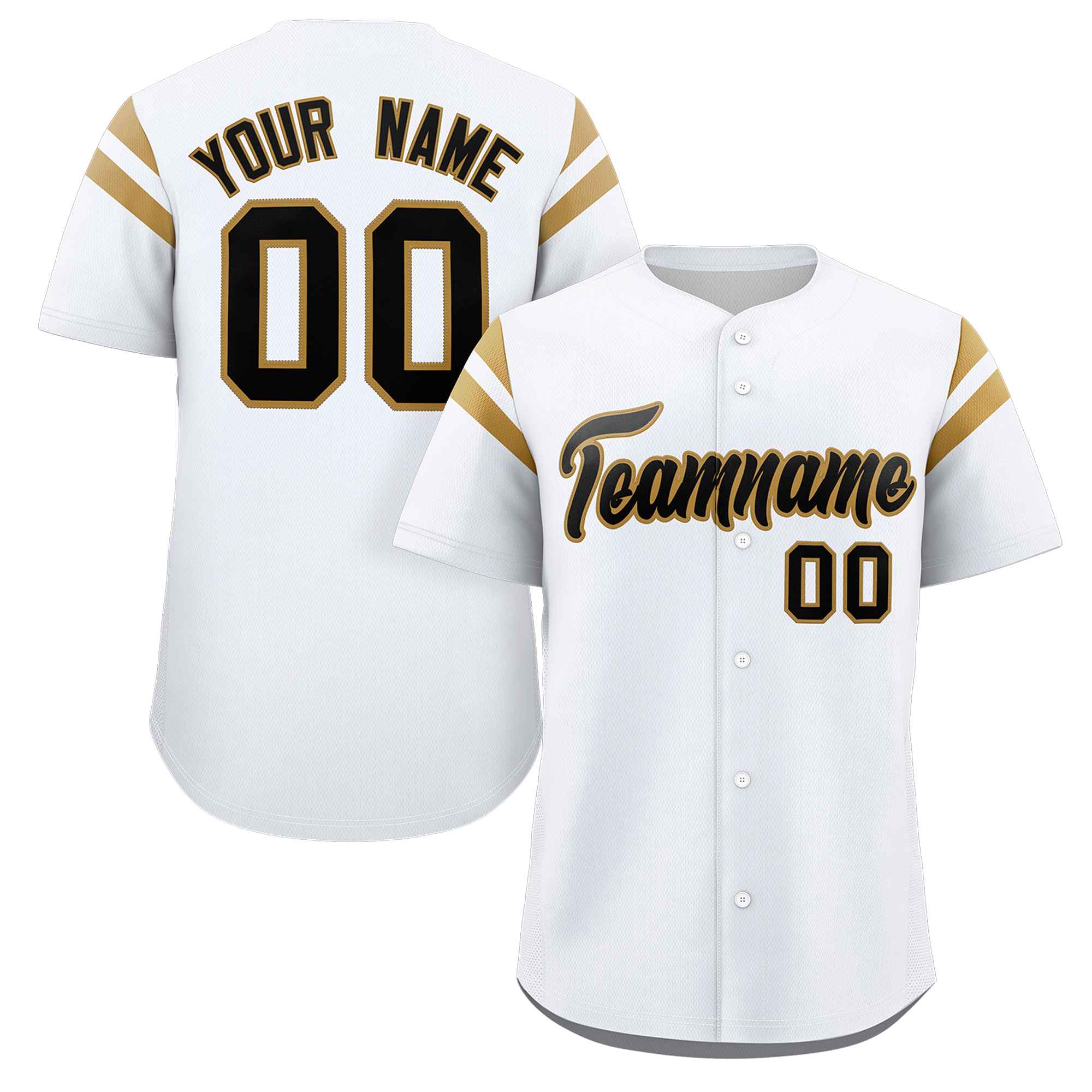 Custom White Black-Old Gold Classic Style Personalized Full Button Authentic Baseball Jersey