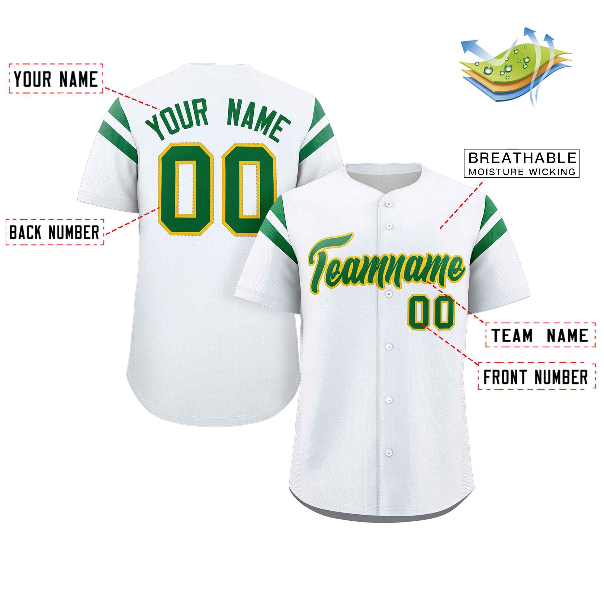 Custom White Kelly Green Classic Style Personalized Full Button Authentic Baseball Jersey