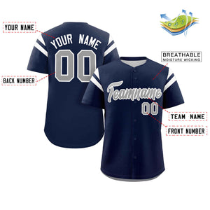 Custom Navy Gray Classic Style Personalized Full Button Authentic Baseball Jersey