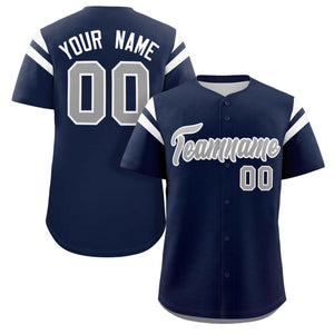 Custom Navy Gray Classic Style Personalized Full Button Authentic Baseball Jersey