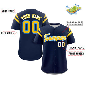 Custom Navy Gold Classic Style Personalized Full Button Authentic Baseball Jersey