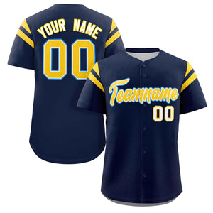 Custom Navy Gold Classic Style Personalized Full Button Authentic Baseball Jersey