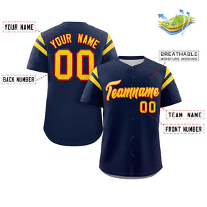 Custom Navy Gold Classic Style Personalized Full Button Authentic Baseball Jersey