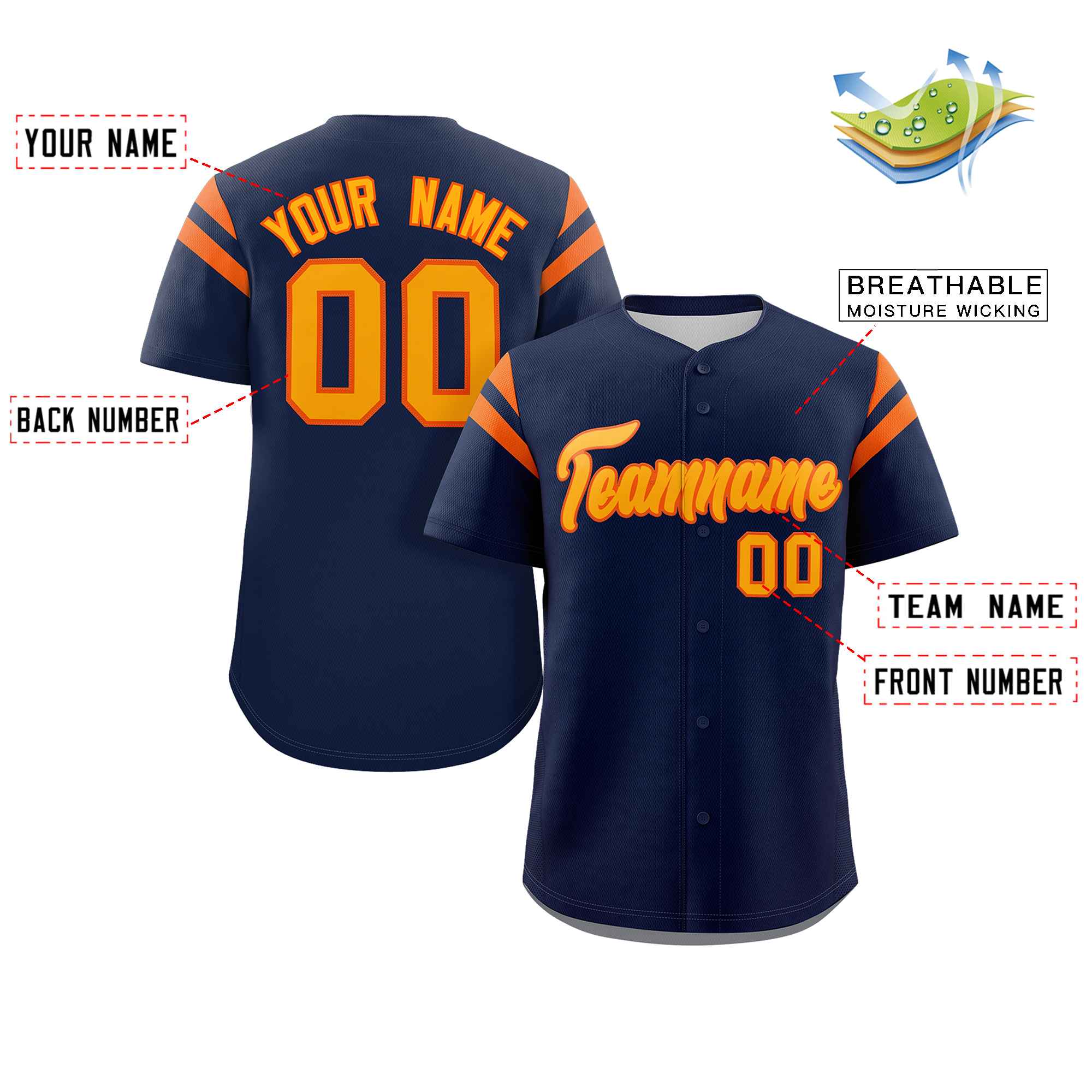 Custom Navy Yellow-Orange Classic Style Personalized Full Button Authentic Baseball Jersey