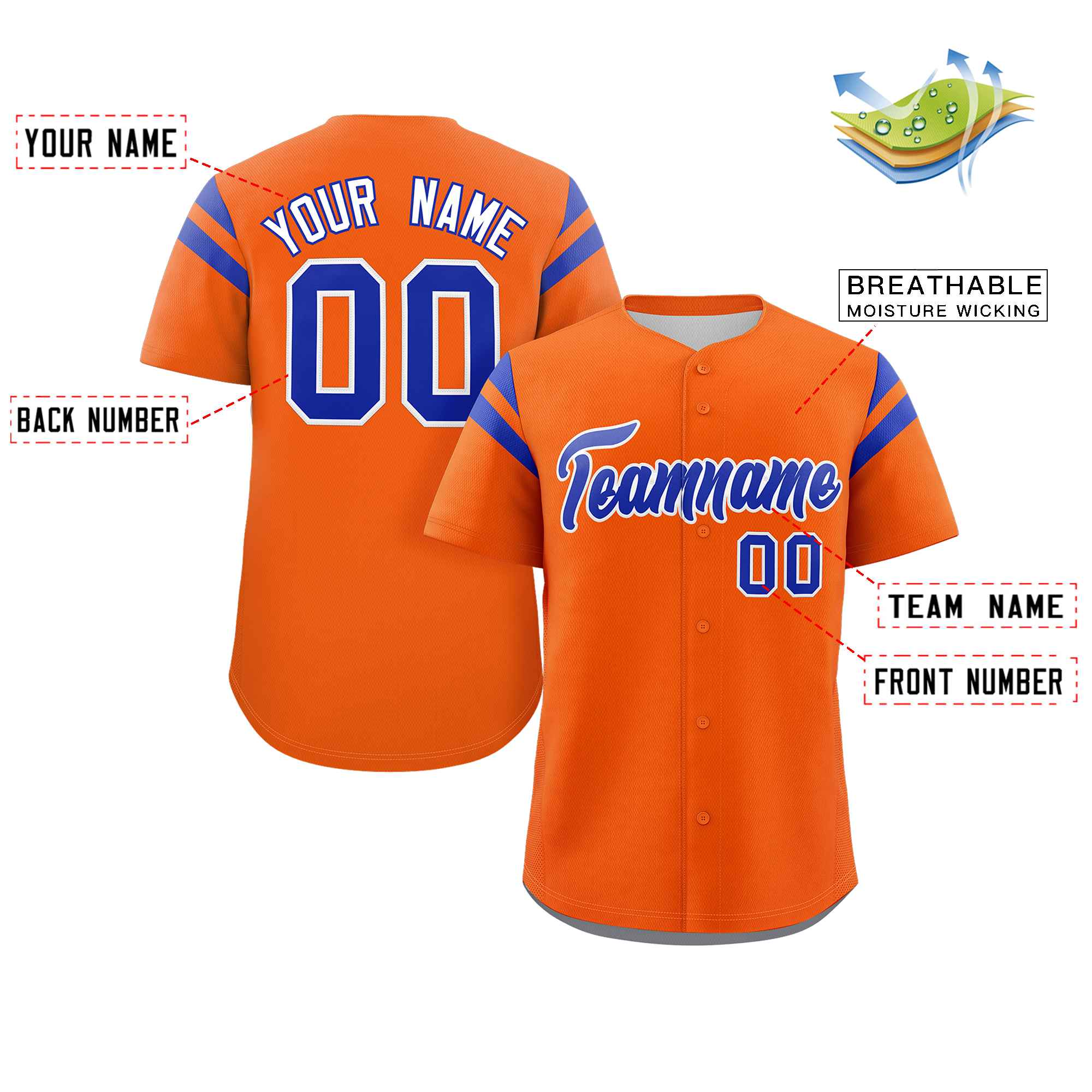 Custom Orange Royal Classic Style Personalized Full Button Authentic Baseball Jersey