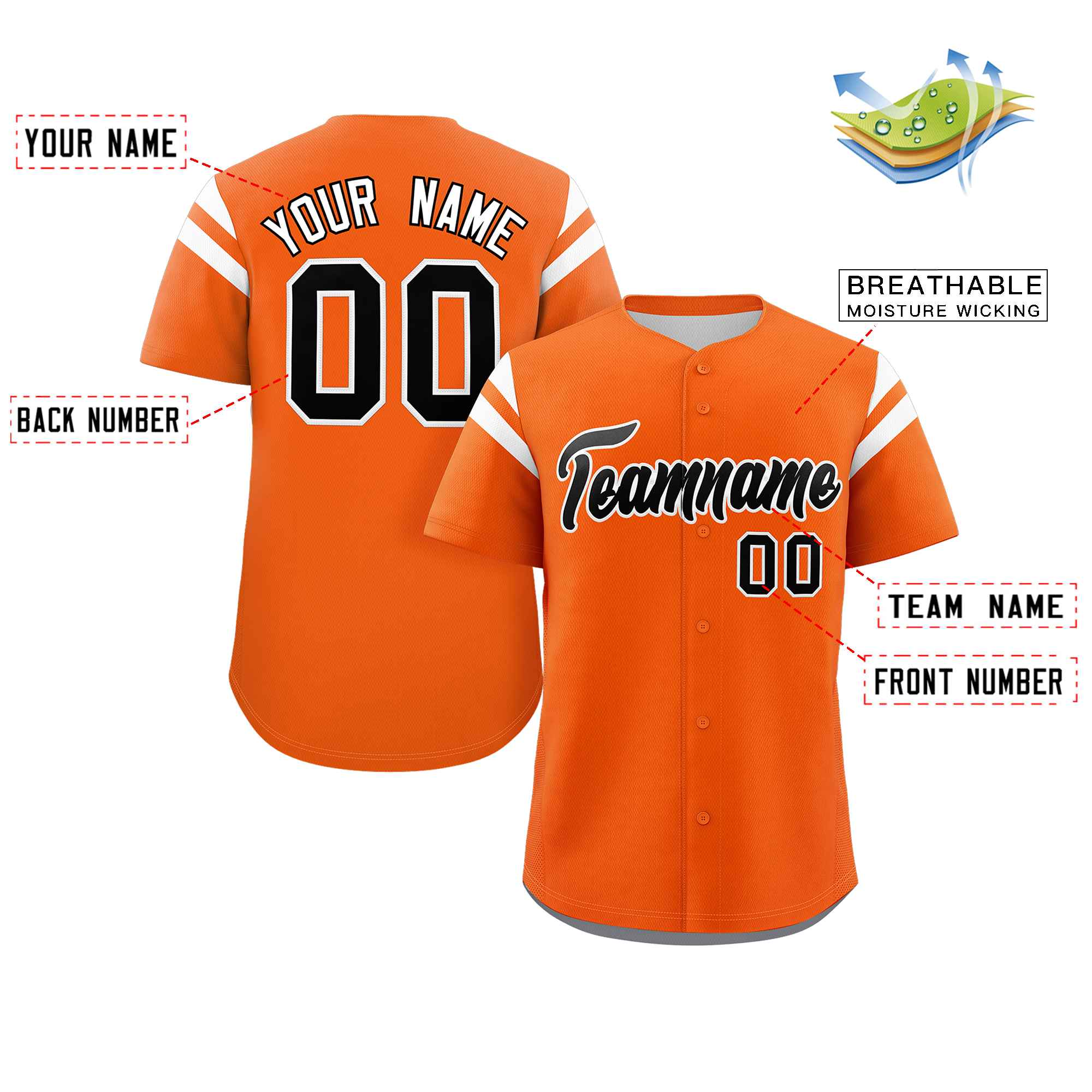 Custom Orange Black-White Classic Style Personalized Full Button Authentic Baseball Jersey