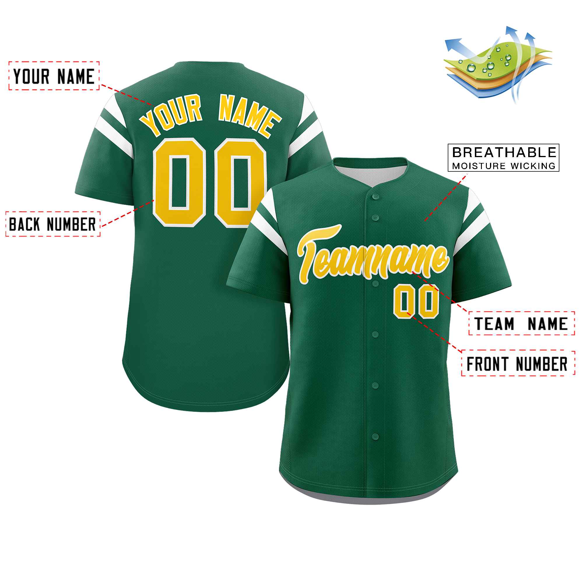 Custom Green Gold-White Classic Style Personalized Full Button Authentic Baseball Jersey