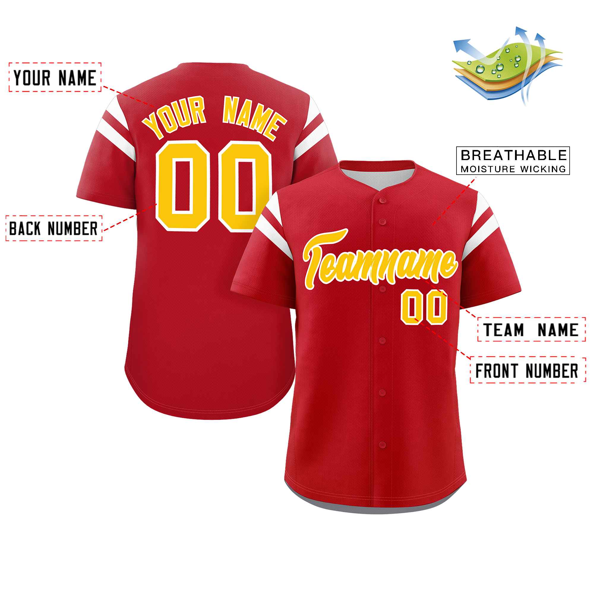 Custom Red Yellow-White Classic Style Personalized Full Button Authentic Baseball Jersey