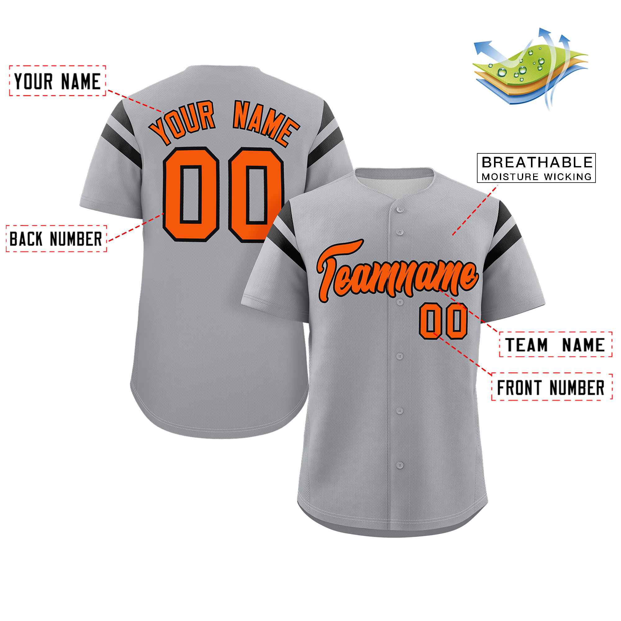 Custom Gray Orange-Black Classic Style Personalized Full Button Authentic Baseball Jersey